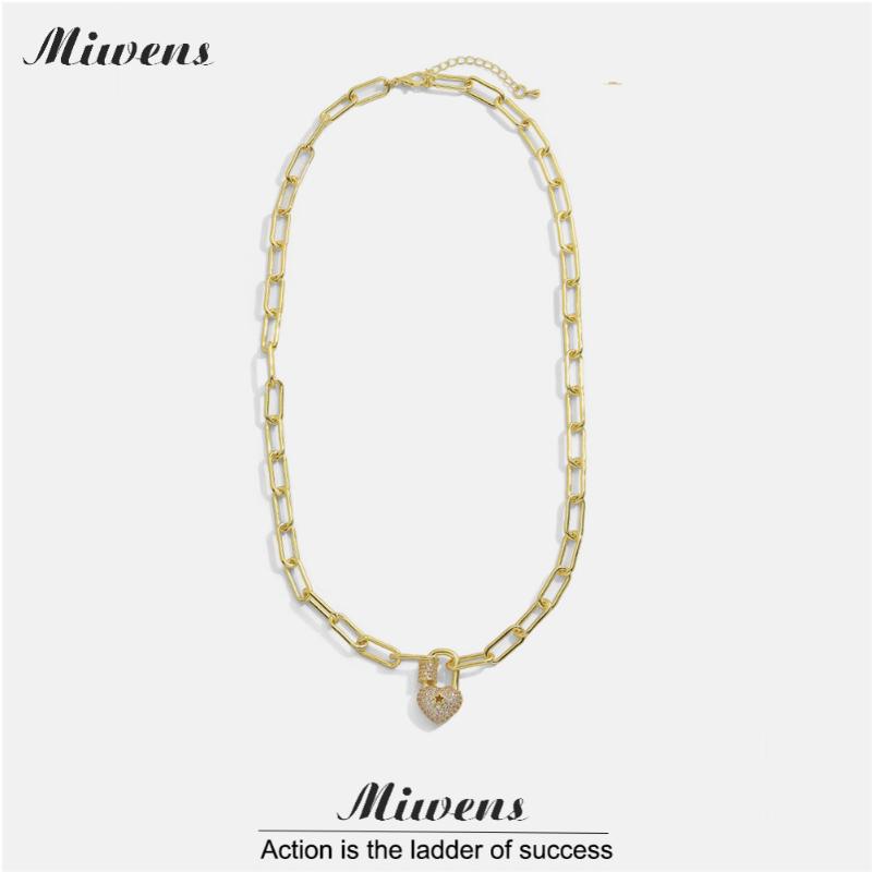 

Miwens Copper Gold Lock Heart Pendant Necklace Women Luxury CZ Square Lock Chians Necklace Cubic Zirconia Collar Wedding Jewelry