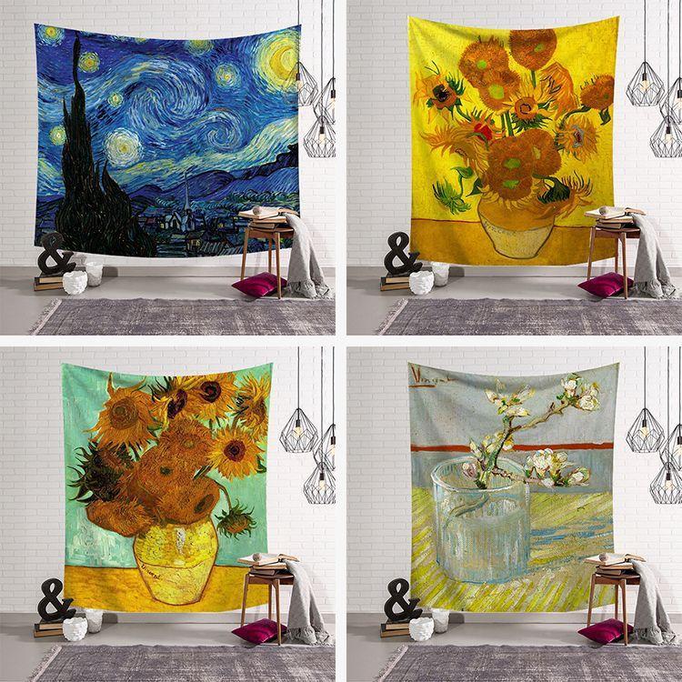 

Geometry Famous Gogh Print Tapestries Wall Hanging Sunflower tapestry Decorative Blanket Fabric Bedroom 200x150cm Large1