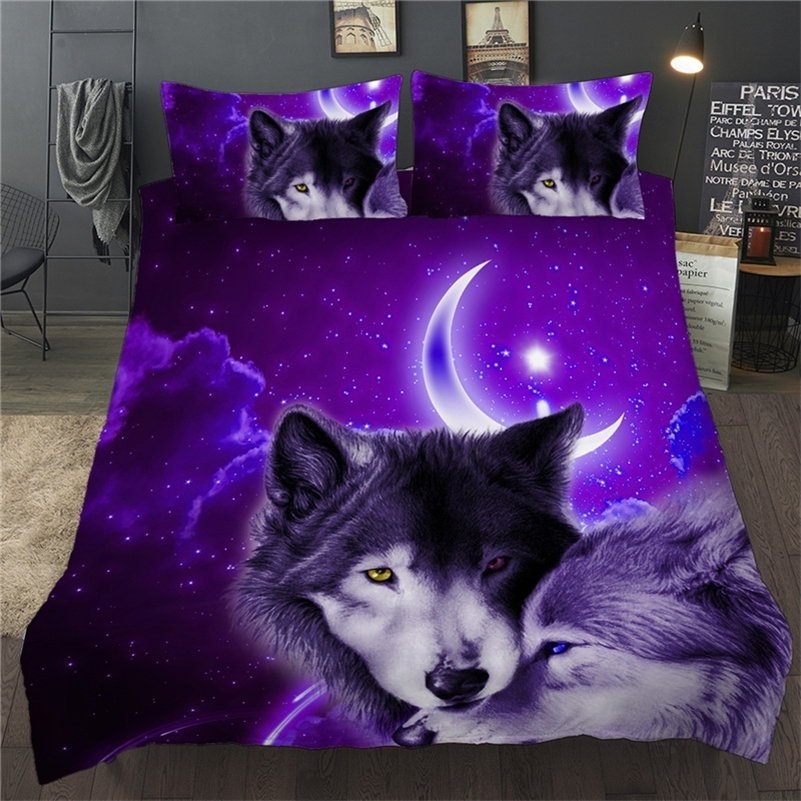 

3D Duvet Quilt Cover Set Wolf Animal Print Bedding Set Single Double Twin Full  King Size Bed Linen For Children Kid Adults 201210