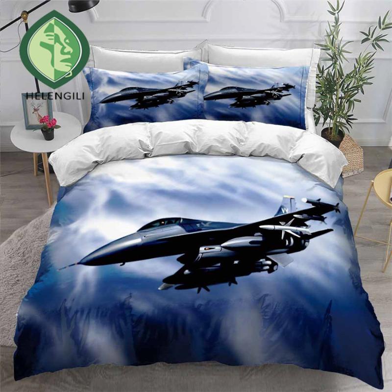 

HELENGILI 3D Bedding Set Aircraft Print Duvet Cover Set Bedclothes with Pillowcase Bed Home Textiles #FJ10, As pic