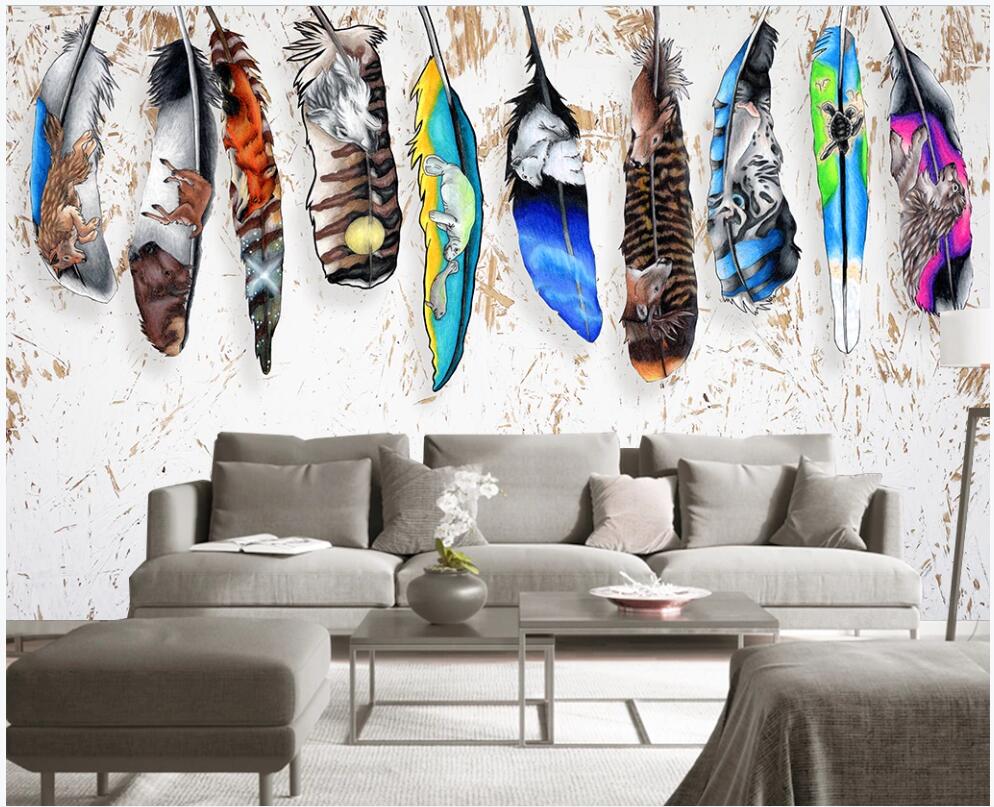

custom photo mural 3d wallpaper Hand drawn animal colorful feathers home decor 3d wall murals wallpaper in the living room, Non-woven wallpaper