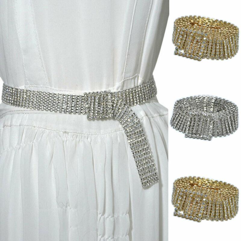 

Womens Belt Full Rhinestone Waist Chain Waistband Shiny Crystal Diamond, Silver