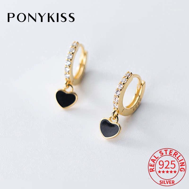

PONYKISS Romantic S925 Sterling Silver Black Heart Zircon Minimlist Hoop Earrings Women Party Fine Jewelry Accessory chic Gift1