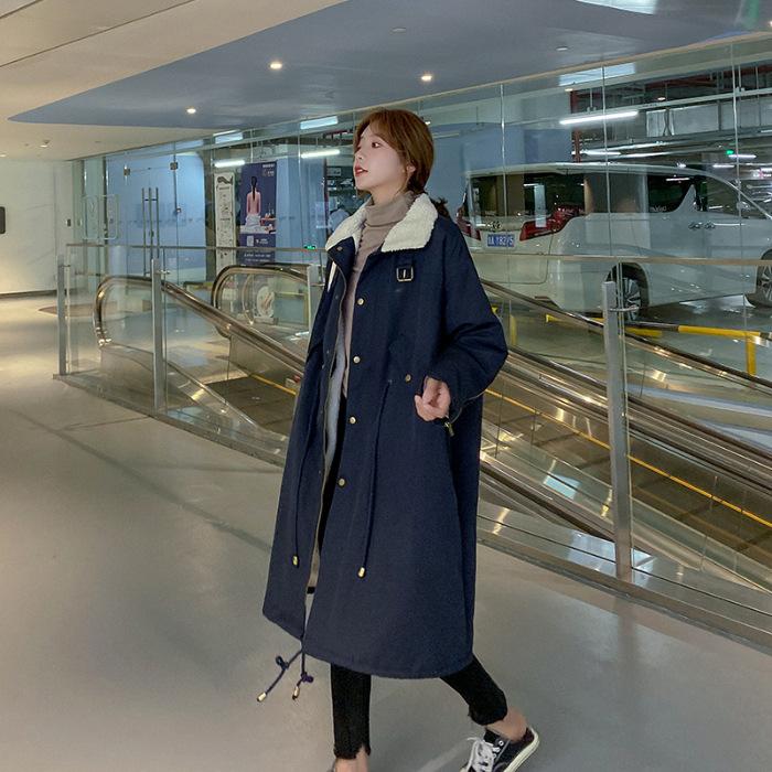 

South Korea 2020 new dongdamen lambs wool work clothes jacket cotton jacket over size over the knee, Black