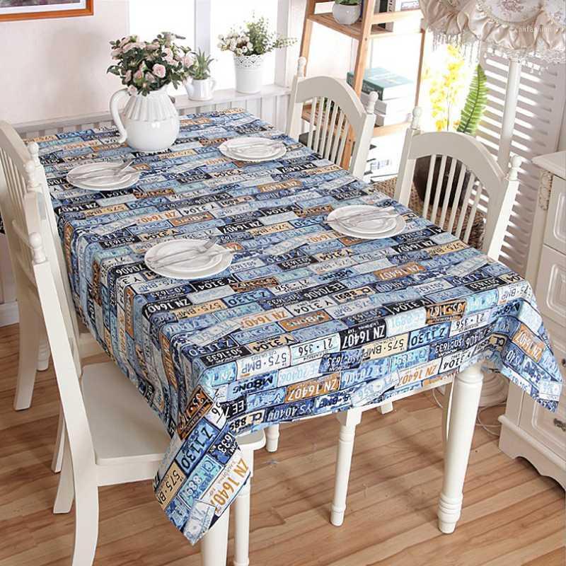 

Cotton thickened canvas retro American license plate number personality party coffee table table cloth cloth1, Blue