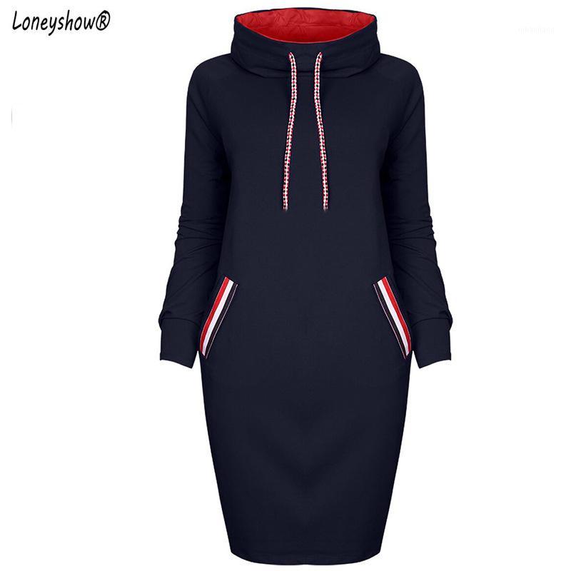 

Loneyshow 2018 New Women Sweatshirt Autumn Dress For Women Pullovers Casual Sweatshirts Long Dress Female Tracksuits1, Black