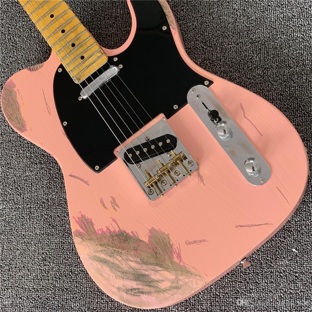 

guitarQuality Handmade Relic Heirloom Collection Pink Tele electric guitar Guitarra all color Accept