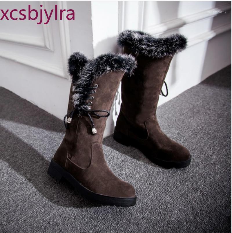 

2020 winter mid-tube women's boots plus velvet thick thick-soled anti-skid warm cotton shoes Women snow boots PLUS SIZE 34-431