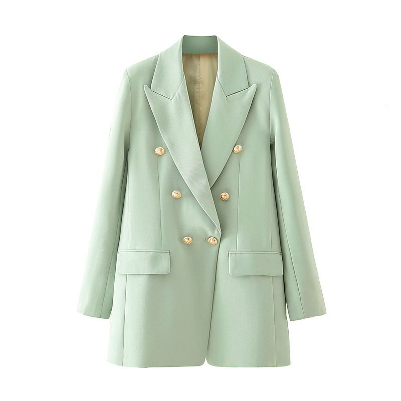 

2021 New Summer Cross-border Female Green Double-breasted Suit Coat Sp6z, See chart