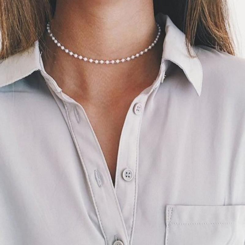 

Chokers White With Imitation Pearl Embroidery Necklaces For Women High Quality Pearls Necklace Fashion Choker Jewelry Coltie