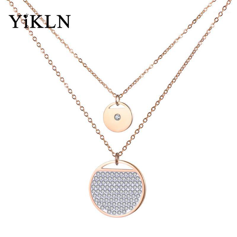 

YiKLN Trendy Bohemian Stainless Steel Choker Pendant Necklaces Jewelry Double Layers CZ Crystal Charm Necklace For Women YN182811