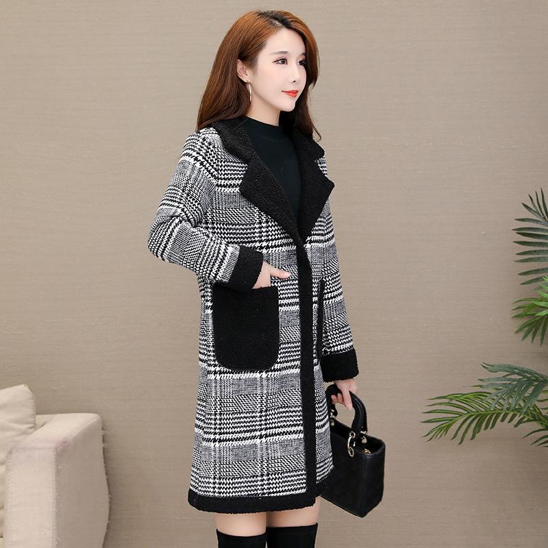 

Autumn Winter Coat Women Wool Jacket Coats Laides Casual Plaid Blend Woolen Outerwear 2021 Clothing, Black