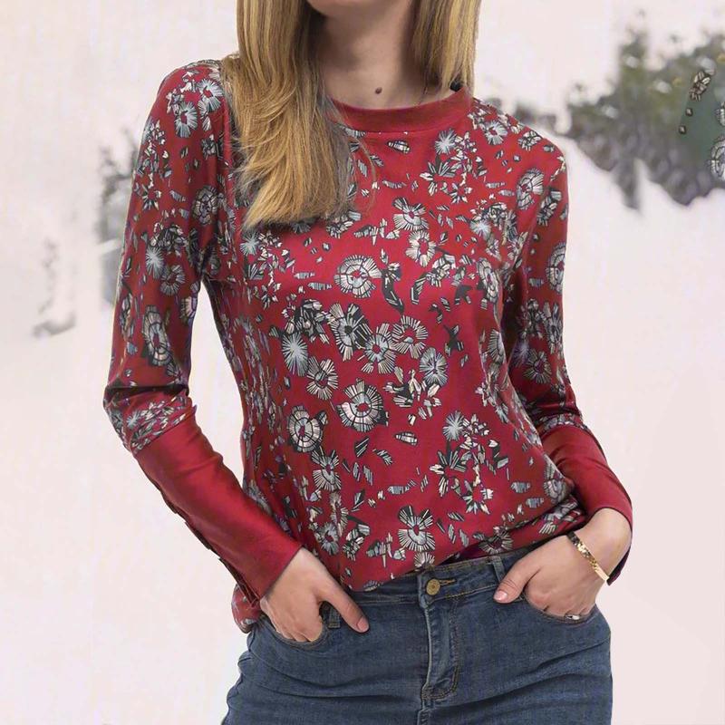 

Autumn Women Tops Fashion Floral Long Sleeve Floral Printed Slim T-shirt Vintage Tee Shirts Pullover Top Women Clothing blusas, Blue