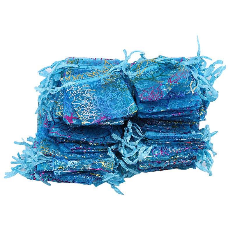 

Gift Wrap 100PCS Stamping Coral White Bottom Beam Pocket Wedding Drawstring Bag Organza Snow Yarn Jewelry
