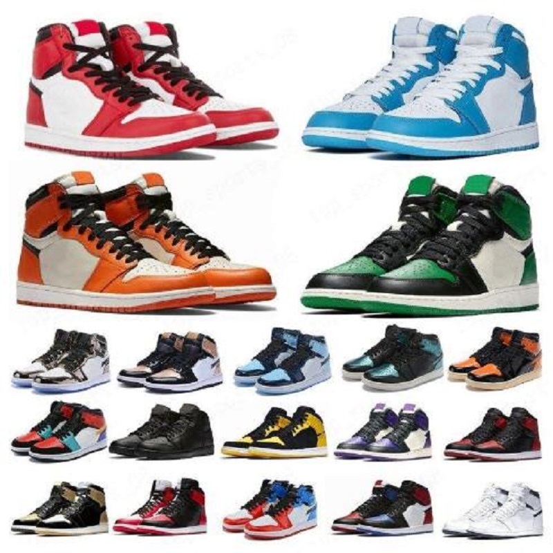 

Jumpman 1 1s mens basketball shoes high satin snake shattered backboard pine green bred royal Sneakers toe light smoke grey men sneakers, Color 5