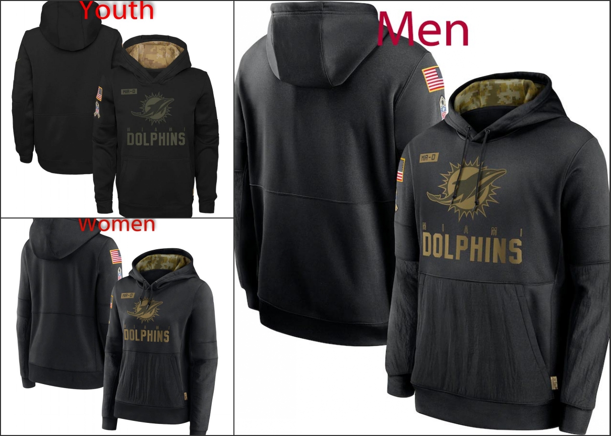 

MiamiDolphinsSalute to Service Men Women Youth Black Pullover Performance Hoodie, Youth s-3xl