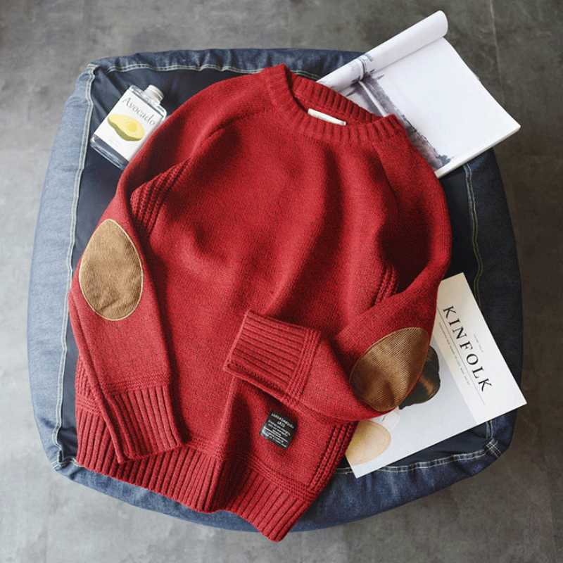 

2020 new thick woolen sweater men's pullovers autumn winter retro patch design pullovers pull knitting sweater, Camel