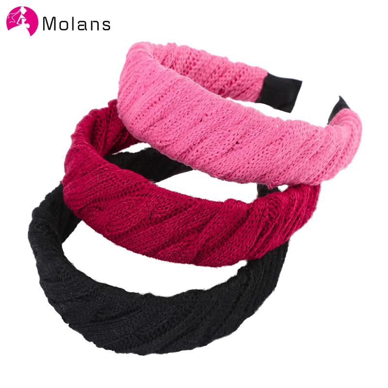 

Molans New Wool Weaving Headband For Women Girls Soild Color Wide Hairband Hair Hoop Fall Winter Hair Accessories Warm Headwear