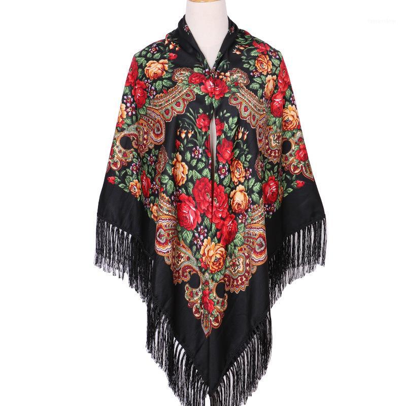 

Scarves 160*160cm Women Russian Scarf Square Blanket Shawl Ladies Fringed National Shawls Retro Floral Pattern Headscarf Wraps1