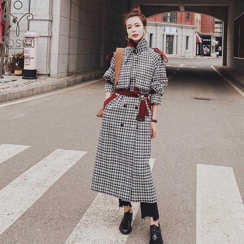

YOSIMI Gray Plaid Women Wool Coat 2020 Autumn Winter Maxi Plus Size Turn-down Collar Long Woolen Coats and Jackets for Women