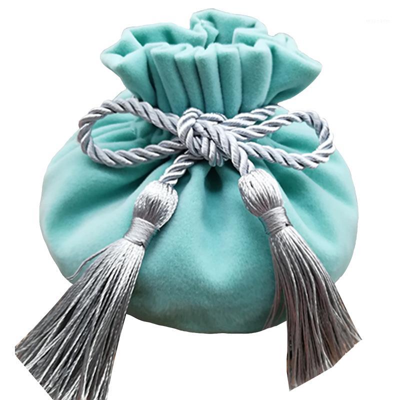 

New Blue Velvet Gift Bags With String Decor Gift Pouches Wedding Favors And Gifts Packaging Containers Wedding Candy Boxes1