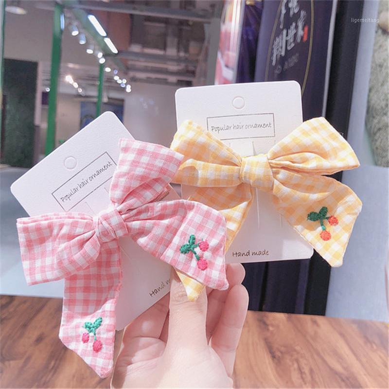 

Baby Girl Hair Clips Bows Children Cherry Embroidery Barrette Kids Summer Vintage Hairpins Toddler Hairgrips Duckbill Clip1, Red