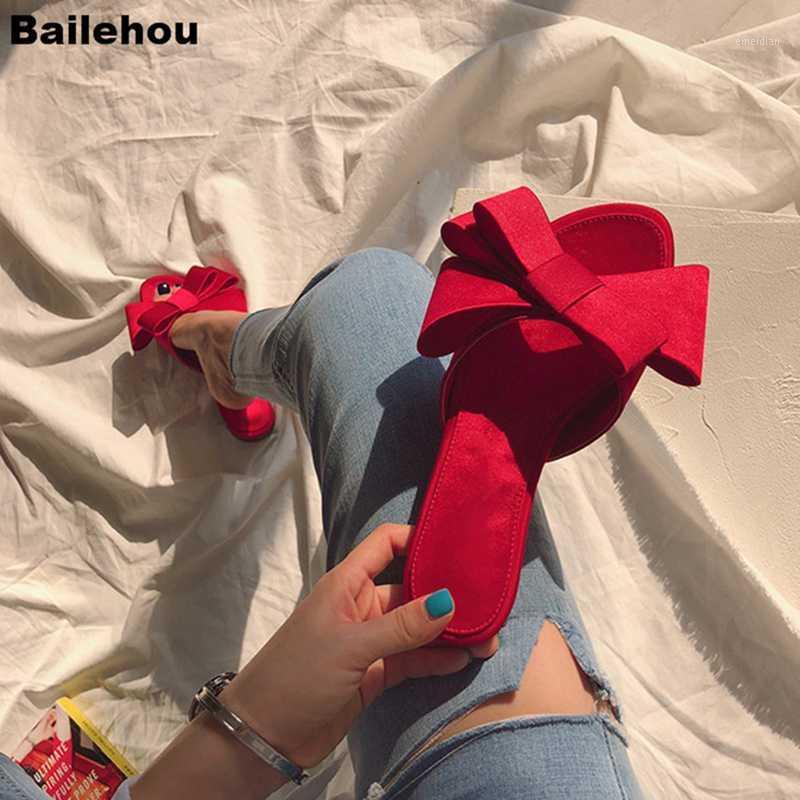 

Bailehou Wearing Flat Slippers For Women Shoes 2019 Korean Version Of The Summer New Large Bow Platform Flip Flops Outdoor Slide1, Black