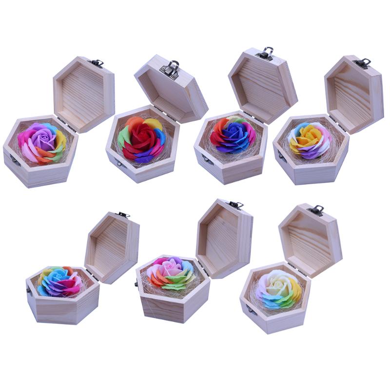 

Rose Bath Flower Box 3-Layer Simulation Flower Colorful Floral Soap Essential Oil Scented Holding Flowers Valentines Day Gifts, 02