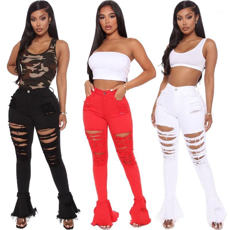 

Retro Solid Vintage Jeans Women Hollow Out Denim Pants Ruffles Tassel Hem Bell Bottom Hole Jeans Ripped Flare Trouser Jean Pants1, Black