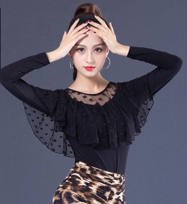 

2021 new Sexy Dance Clothes Women Latin Salsa Rumba Chacha Dance jacket Performance Practice Costume YR0908, Black