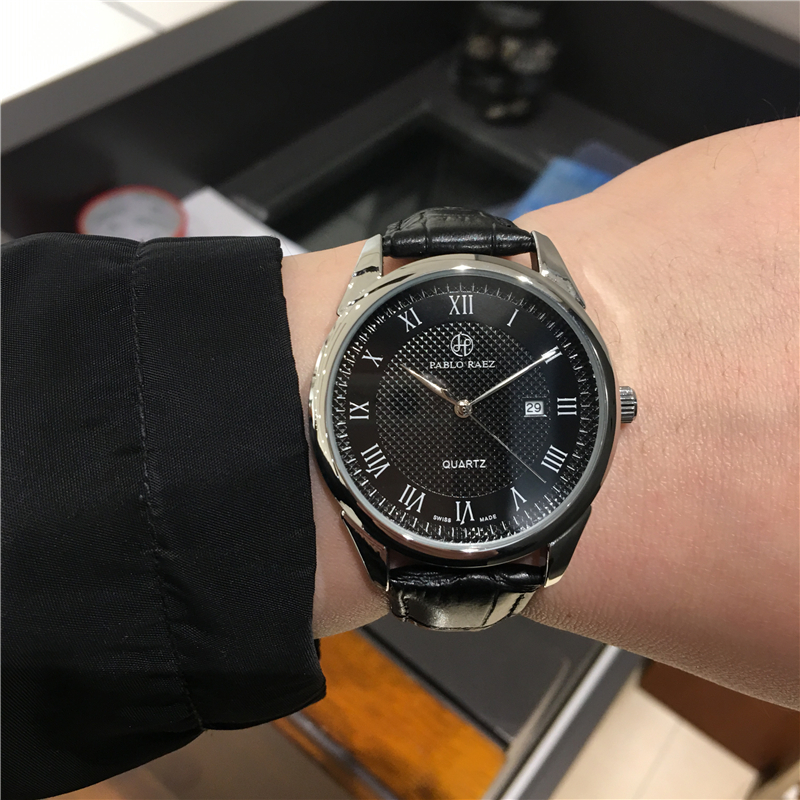 

PABLO RAEZ Fashion Leather Man Watch Calendar Luxury Casual Style Quartz Date Montre Reloje De Marca Business Simple Wristwatch dropshipping, Mesh band black dial