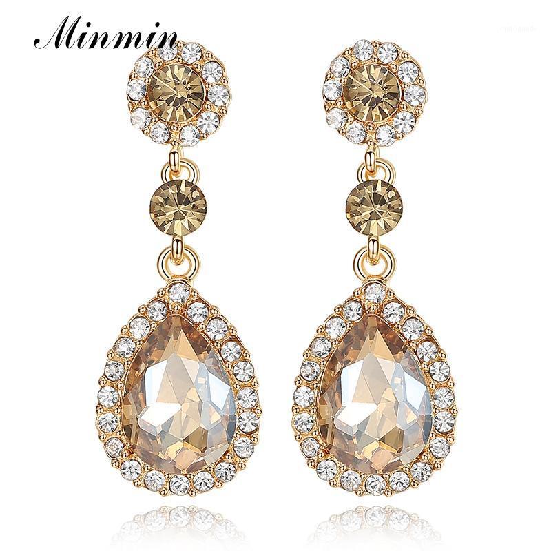 

Minmin Luxury Gold Color Long Dangle Earrings for Women Fashion Wedding Jewelry Big Teardrop Earrings Christmas Gifts 2020 EH2981