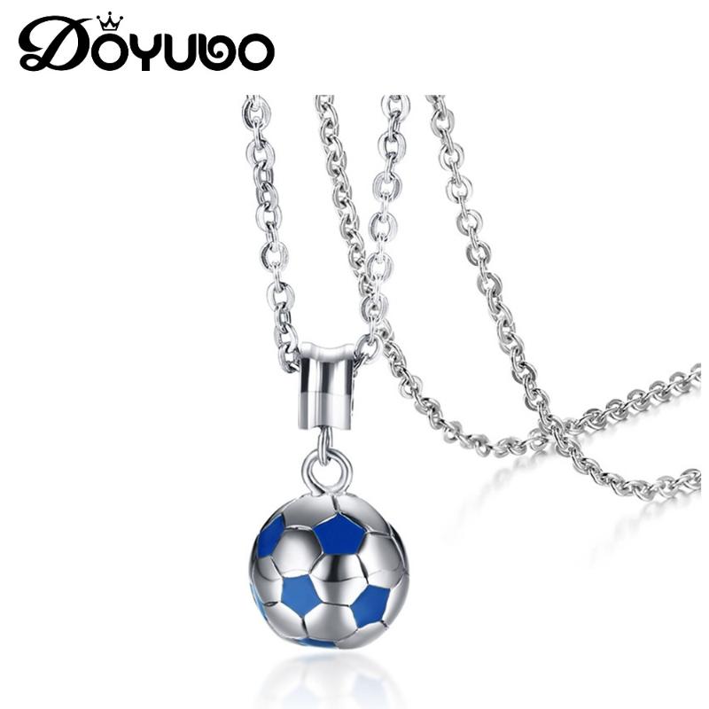 

DOYUBO New Arrival Unisex Stainless Steel Football Necklaces With Blue Enamel Men & Women Punk Style Ball Charms Necklaces DC234