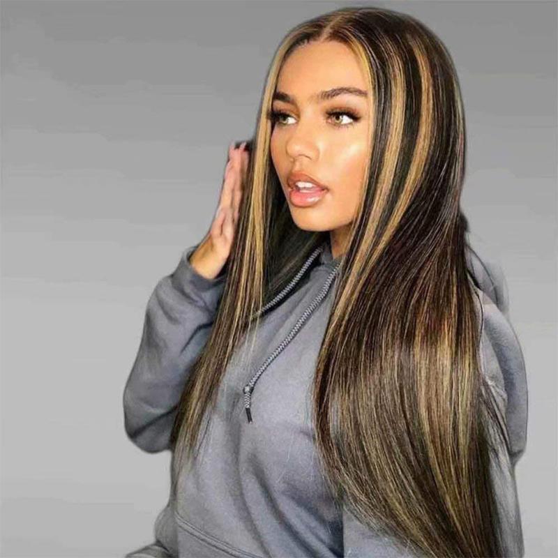 

Highlight 1b27 Straight Lace Front Human Hair Wigs Bleached Knots 180% Deep Part 13x6 Lace Front Wigs with Baby Hair Pre Plucked