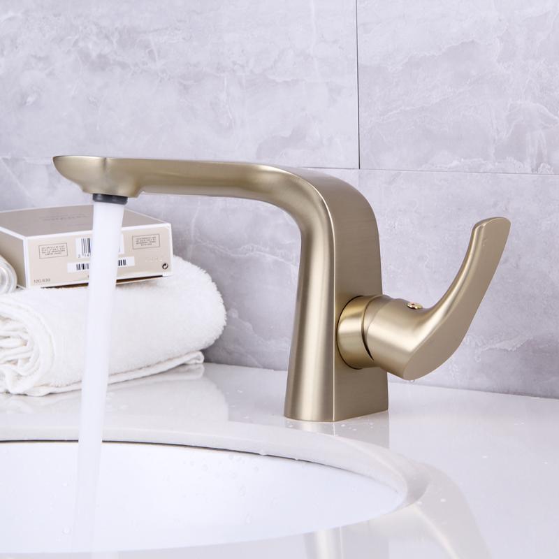 

MaGold Brushed Gold Low Lead Healthy Basin Mixer Bathroom Faucet Hot Cold Water Taps in Euro Design
