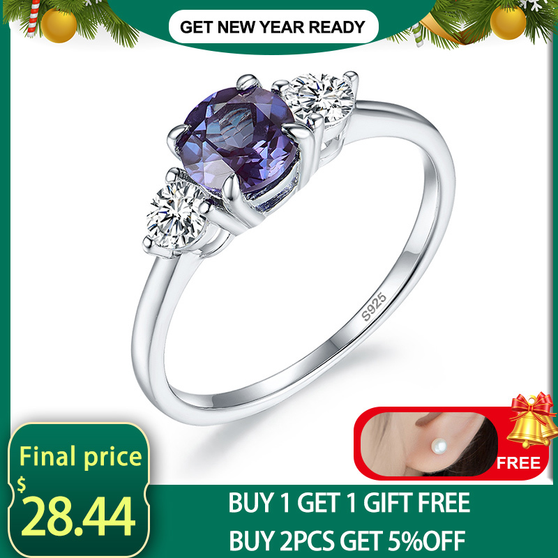 

Kuololit Lab Alexandrite Gemstone Ring for Women Solid 925 Sterling Silver Jewelry Round 6.0 Natural Stone Engagement Promise J1208, Golden;silver