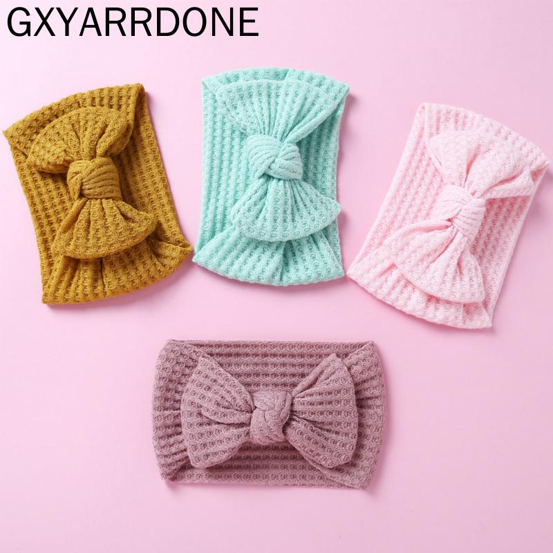 

2021 Baby Girls Wool Knitted Headband Kids Knit Turban Wide Headdress Children Girl's Cotton Bows Headwraps Props Headwear