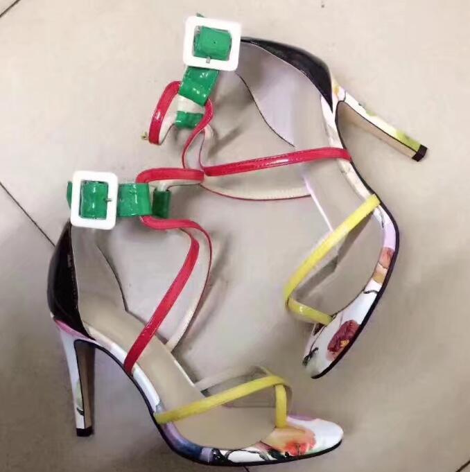 

Floral Sexy Leather Stripes of Patent Stiletto Leap High Tornozzle Big Fashion Clip Tape Summer Sandals Dressed in Party I75h, As pic