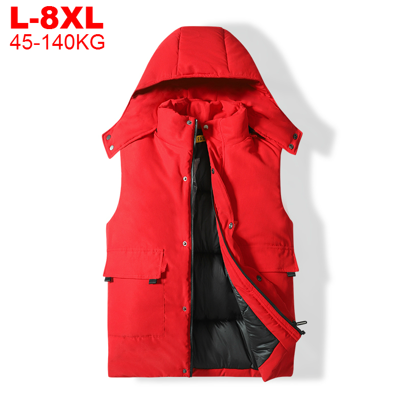 

2021 New Mens Winter Big Size 8xl 7xl Waistcoat Streetwear Sleeveless Jackets Male Hooded Vest with Pockets for Men X3qr, Black
