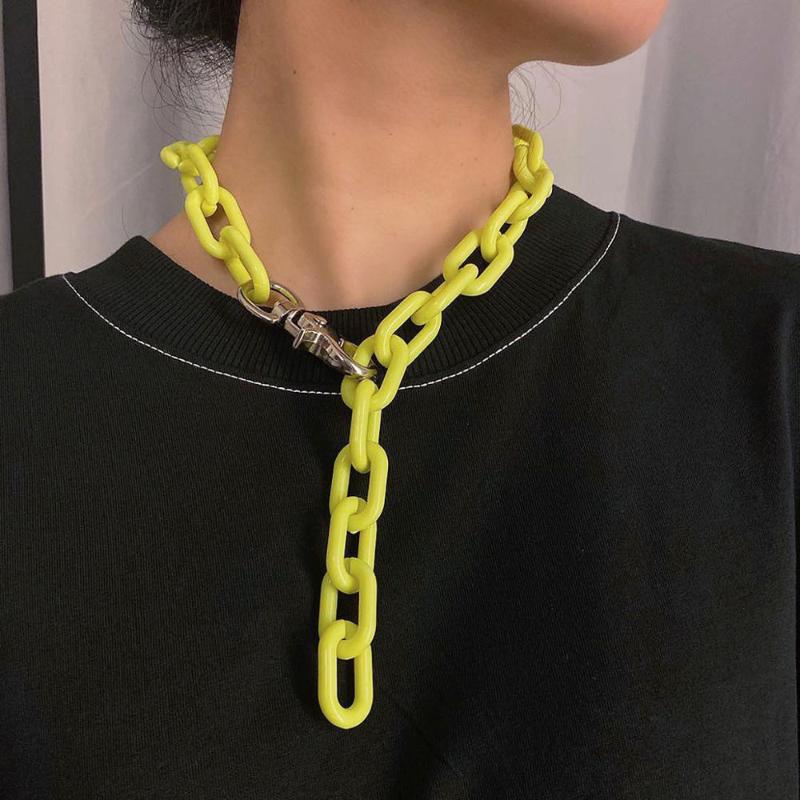 

Candy Color Acrylic Thick Chain Pendant Necklace For Women Harajuku Cool Fashion Vintage Cute Simple Choker Necklace Jewelry New