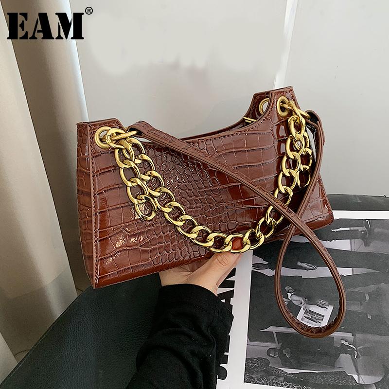 

[EAM] Women New Multiple Colors Chains Small PU Leather Personality All-match Crossbody Shoulder Bag Fashion Tide 2021 18A0684, Black