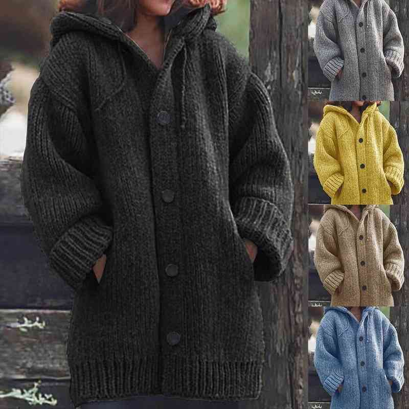 

women thick sweater coat warm knit outerwear autumn winter long hooded cardigan womens clothing femme veste, White;black