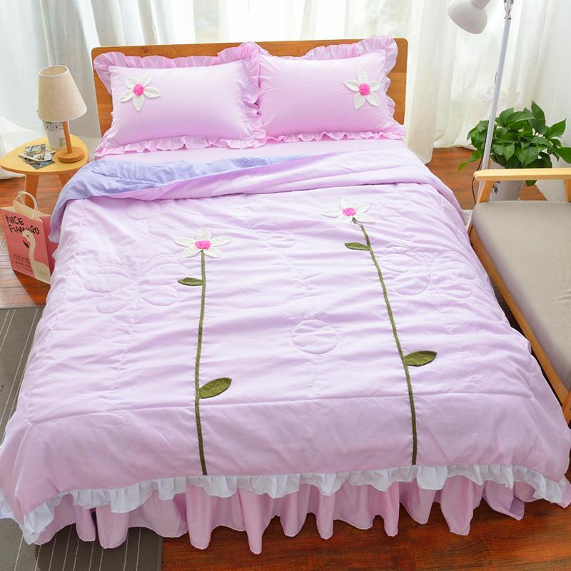 

Korean Style Bedding Set Lotus Leaf Summer Quilt Bed Skirt Pillowcase Family Set Comfortable Breathable Thin Blanket Comforter1, 4pcs