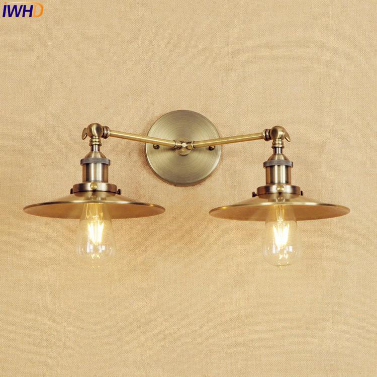 

IWHD Antique Brass Wall Lamp Vintage LED Edison Lighting 2 Heads Bathroom Stair Lights Lampen Arm Industrial Wall Light Sconce