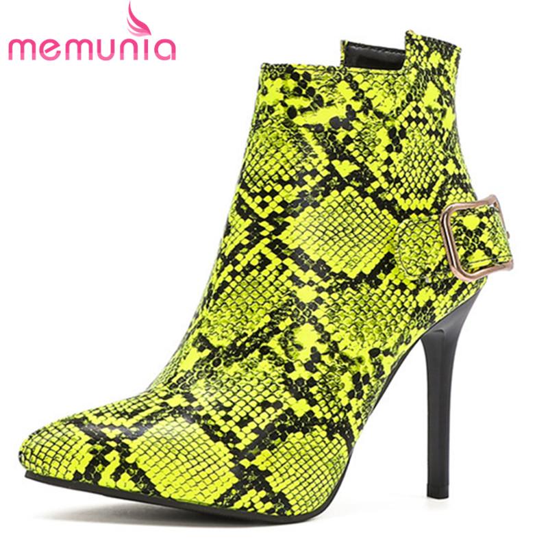 

MEMUNIA 2020 big size 34-48 newest thin high heel boots ladies party prom shoes pointed toe buckle snake ankle boots women, Black