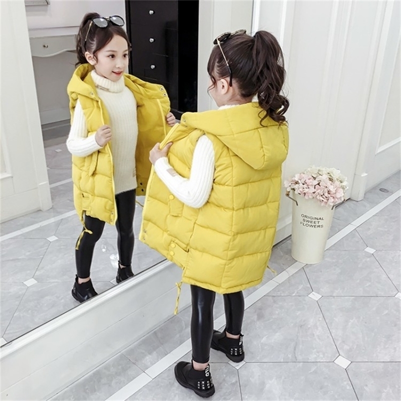 

Autumn Winter Girls Casual Vest Jacket Children Outerwear Coats for Girls Toddler Down Cotton Vest Sleeveless Kids Warm Jacket 201106, Yellow