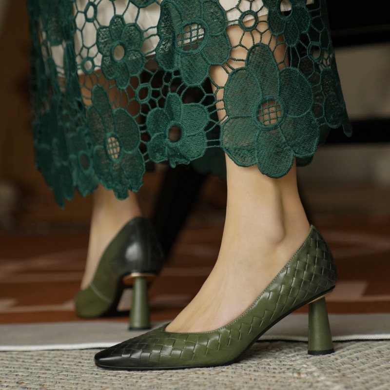 

2021 New Genuine Shoes Vintage Woman to High Spring Heels Weaving Lady As 7QX7, Brown.