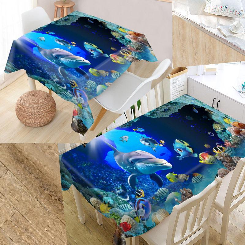 

Custom Sea Dolphin 3D Tablecloth Waterproof Oxford Fabric Square/Rectangular Tablecloth For Wedding Table Cloth TV Covers