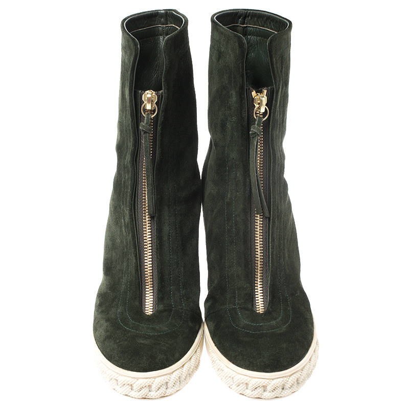 

Fashions Women's the Green Army Suede Zipper Ankle Iner Increasing Height Single Toe Wedge of Round Foot Roman Boots Short Icnq, Army green.
