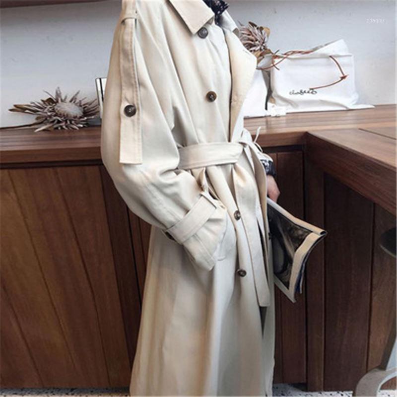 

Autumn Double Breasted Mid-long Trench Coat Korean Style Fashion Women Beige Slim Belt Cloak Mujer Female Windbreaker T5551